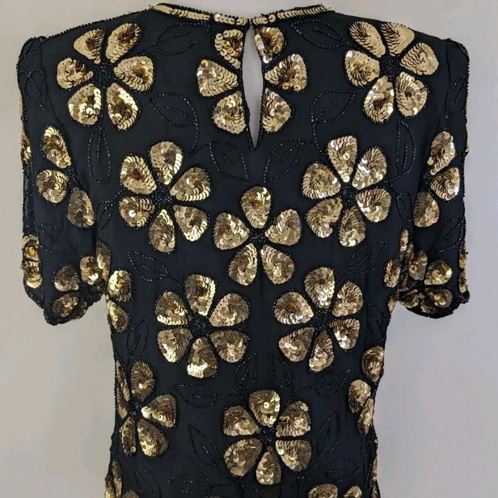 Laurence Kazar Vintage Sequin Cocktail Top Beaded Gold and Black PM 80s Glam - Picture 2 of 6